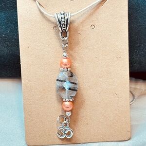 925 Sterling Silver Chain Peach Beads, Rutilated Quartz & Om Charm Hand Made